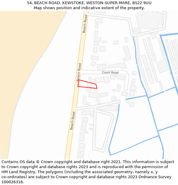 54, BEACH ROAD, KEWSTOKE, WESTON-SUPER-MARE, BS22 9UU: Location map and indicative extent of plot