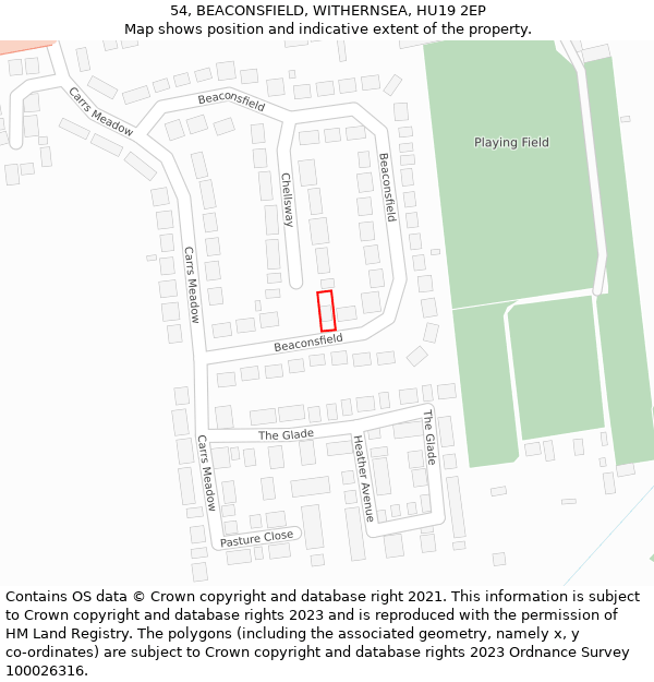 54, BEACONSFIELD, WITHERNSEA, HU19 2EP: Location map and indicative extent of plot