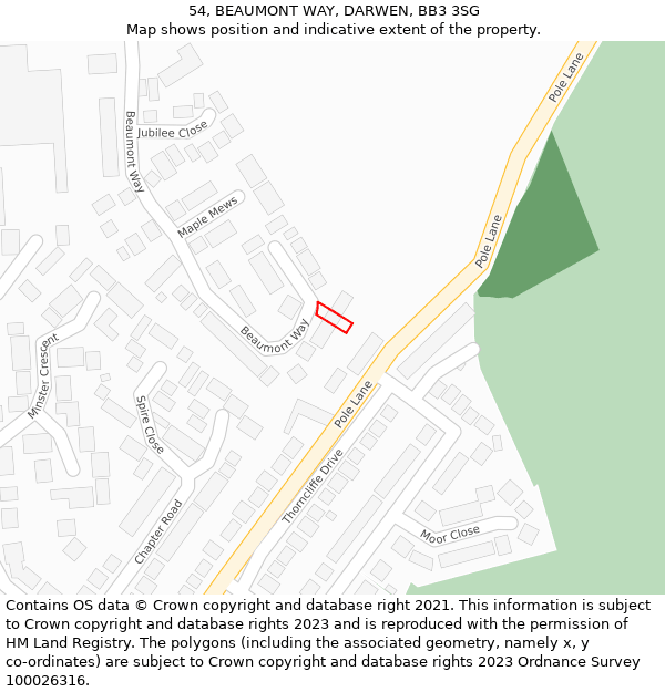 54, BEAUMONT WAY, DARWEN, BB3 3SG: Location map and indicative extent of plot