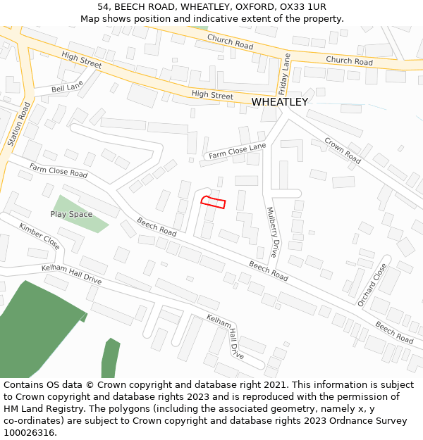 54, BEECH ROAD, WHEATLEY, OXFORD, OX33 1UR: Location map and indicative extent of plot