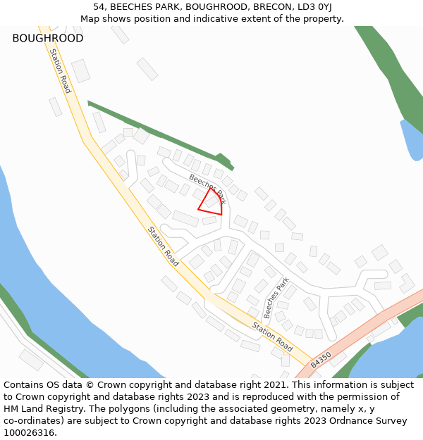 54, BEECHES PARK, BOUGHROOD, BRECON, LD3 0YJ: Location map and indicative extent of plot