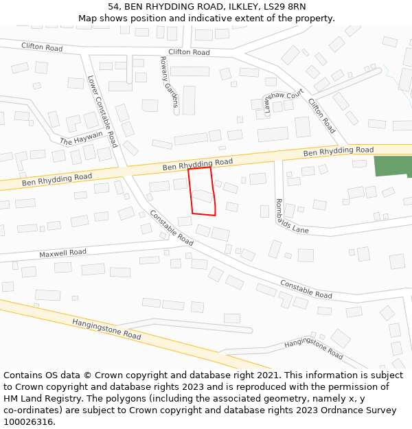 54, BEN RHYDDING ROAD, ILKLEY, LS29 8RN: Location map and indicative extent of plot