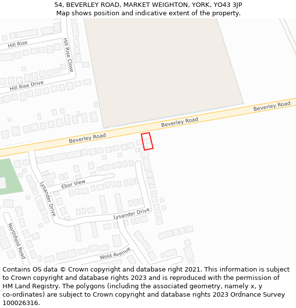 54, BEVERLEY ROAD, MARKET WEIGHTON, YORK, YO43 3JP: Location map and indicative extent of plot