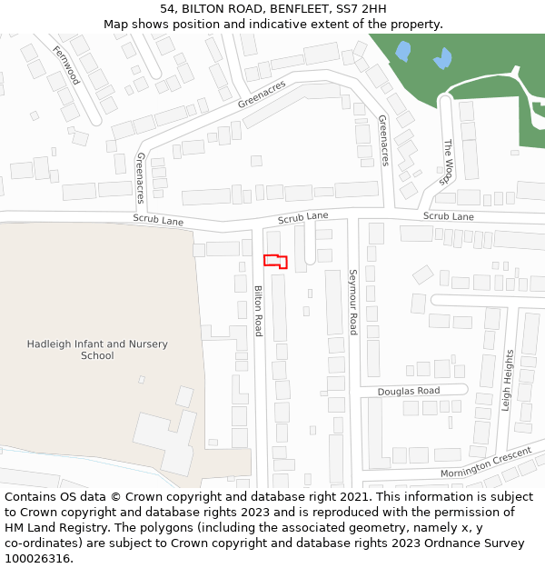 54, BILTON ROAD, BENFLEET, SS7 2HH: Location map and indicative extent of plot