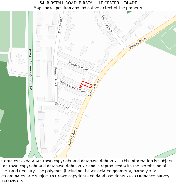 54, BIRSTALL ROAD, BIRSTALL, LEICESTER, LE4 4DE: Location map and indicative extent of plot