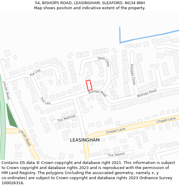 54, BISHOPS ROAD, LEASINGHAM, SLEAFORD, NG34 8NH: Location map and indicative extent of plot