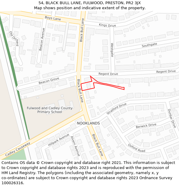 54, BLACK BULL LANE, FULWOOD, PRESTON, PR2 3JX: Location map and indicative extent of plot