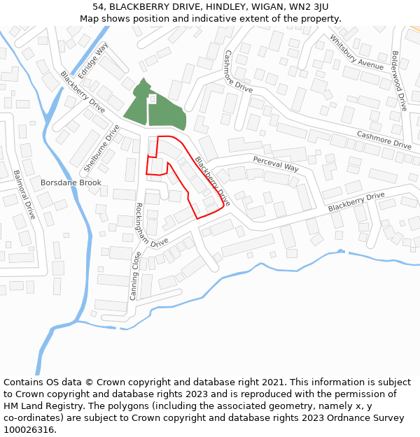 54, BLACKBERRY DRIVE, HINDLEY, WIGAN, WN2 3JU: Location map and indicative extent of plot