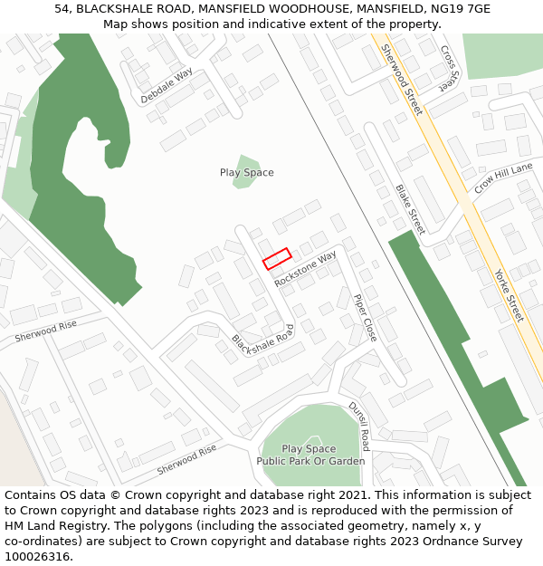 54, BLACKSHALE ROAD, MANSFIELD WOODHOUSE, MANSFIELD, NG19 7GE: Location map and indicative extent of plot