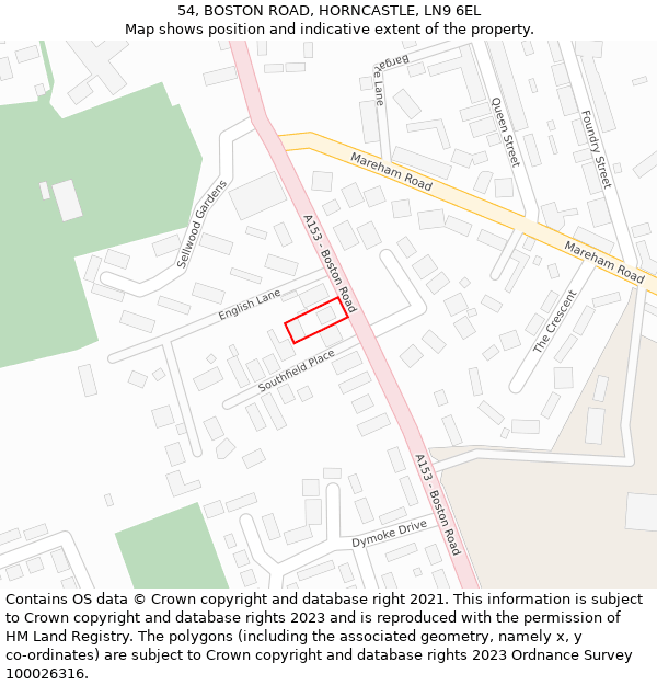54, BOSTON ROAD, HORNCASTLE, LN9 6EL: Location map and indicative extent of plot