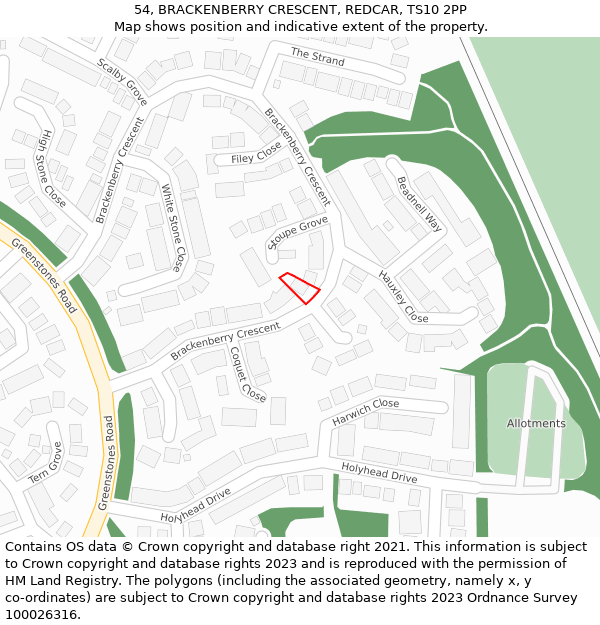 54, BRACKENBERRY CRESCENT, REDCAR, TS10 2PP: Location map and indicative extent of plot