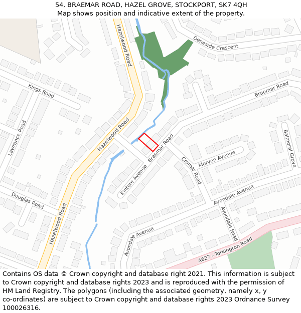 54, BRAEMAR ROAD, HAZEL GROVE, STOCKPORT, SK7 4QH: Location map and indicative extent of plot