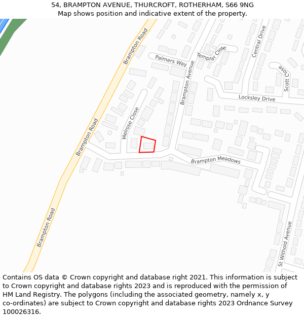 54, BRAMPTON AVENUE, THURCROFT, ROTHERHAM, S66 9NG: Location map and indicative extent of plot