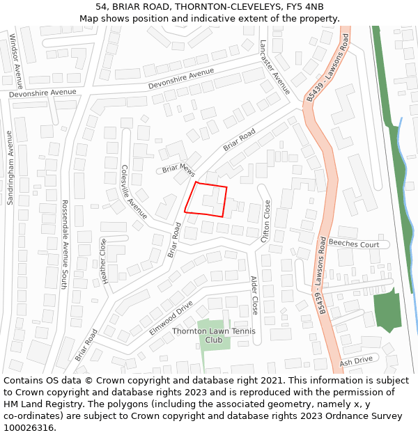 54, BRIAR ROAD, THORNTON-CLEVELEYS, FY5 4NB: Location map and indicative extent of plot