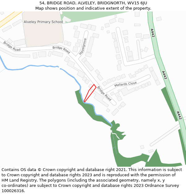 54, BRIDGE ROAD, ALVELEY, BRIDGNORTH, WV15 6JU: Location map and indicative extent of plot