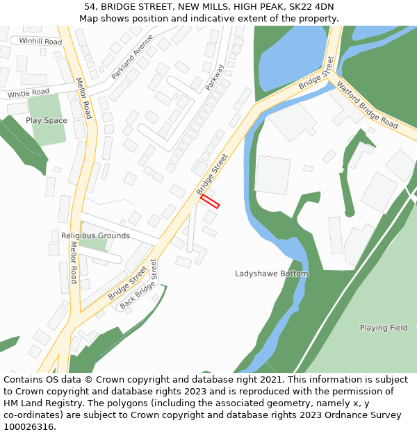 54, BRIDGE STREET, NEW MILLS, HIGH PEAK, SK22 4DN: Location map and indicative extent of plot