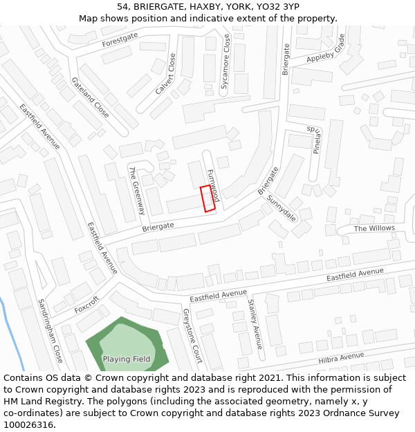 54, BRIERGATE, HAXBY, YORK, YO32 3YP: Location map and indicative extent of plot