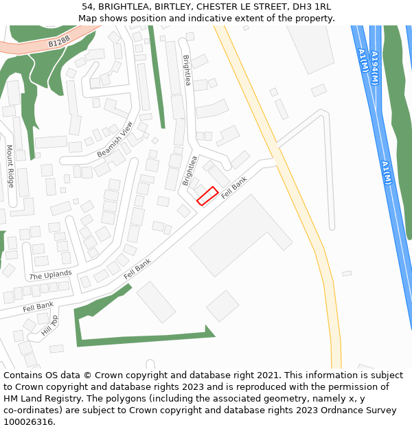 54, BRIGHTLEA, BIRTLEY, CHESTER LE STREET, DH3 1RL: Location map and indicative extent of plot