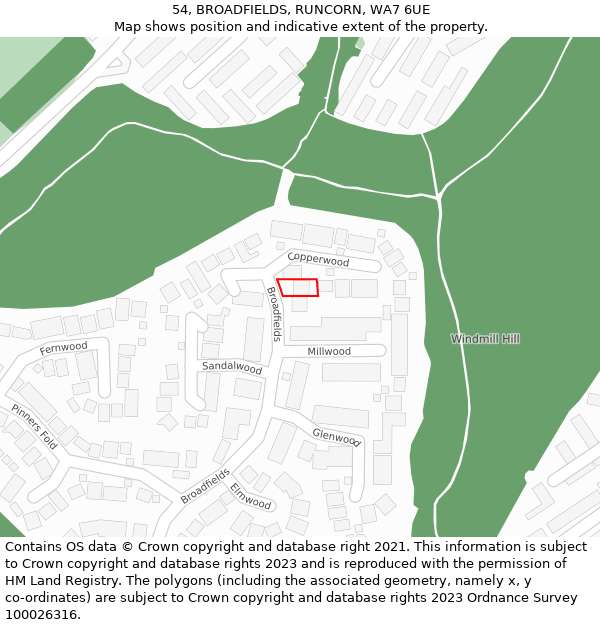 54, BROADFIELDS, RUNCORN, WA7 6UE: Location map and indicative extent of plot