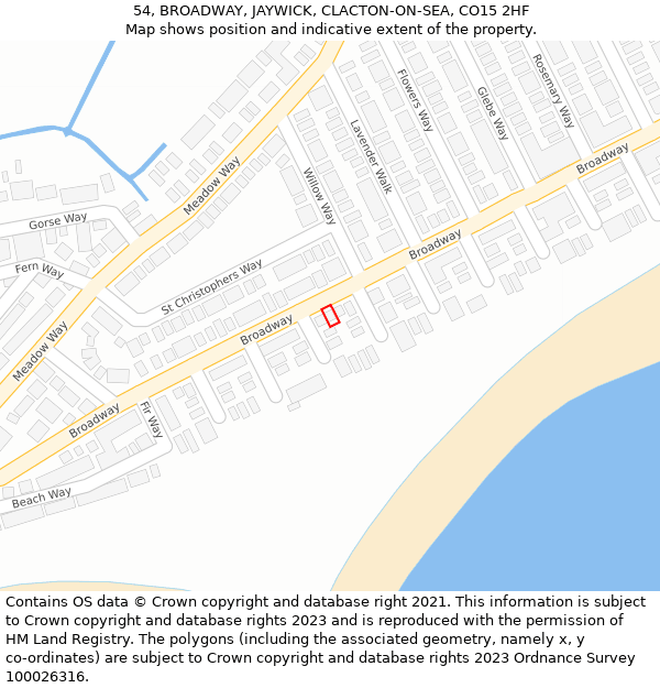 54, BROADWAY, JAYWICK, CLACTON-ON-SEA, CO15 2HF: Location map and indicative extent of plot