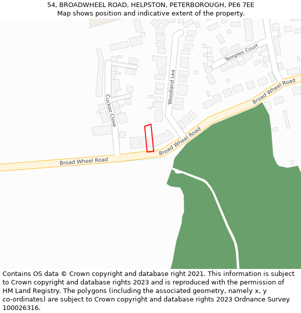 54, BROADWHEEL ROAD, HELPSTON, PETERBOROUGH, PE6 7EE: Location map and indicative extent of plot