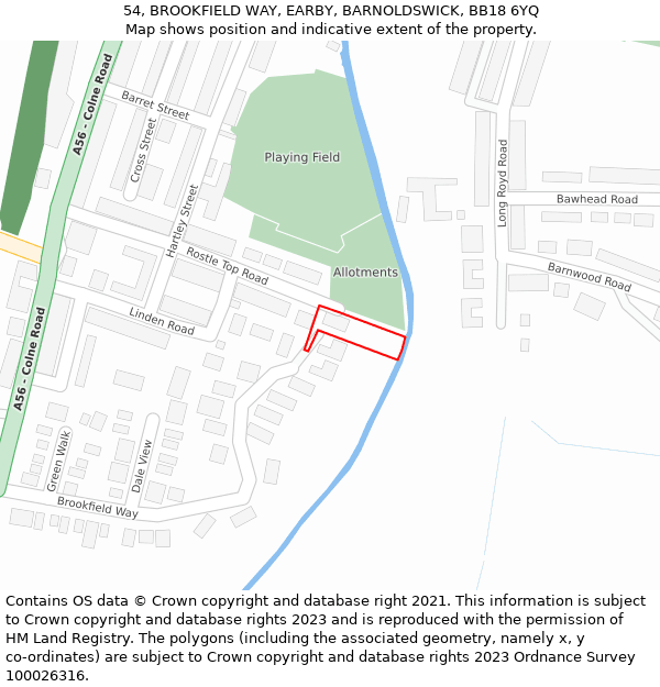 54, BROOKFIELD WAY, EARBY, BARNOLDSWICK, BB18 6YQ: Location map and indicative extent of plot