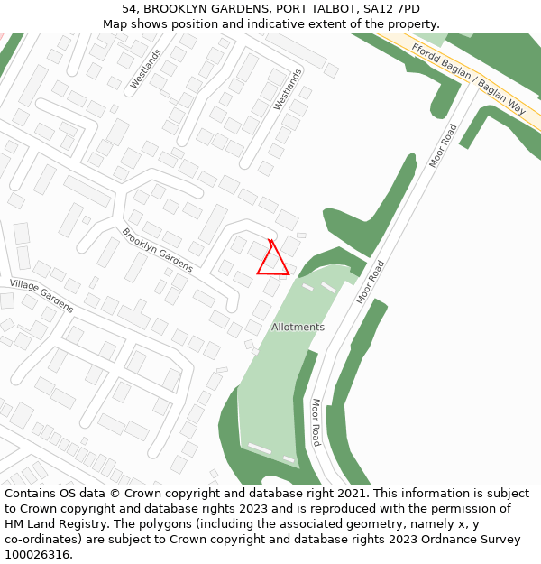 54, BROOKLYN GARDENS, PORT TALBOT, SA12 7PD: Location map and indicative extent of plot