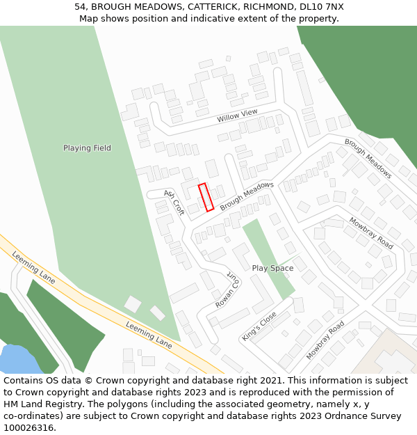 54, BROUGH MEADOWS, CATTERICK, RICHMOND, DL10 7NX: Location map and indicative extent of plot