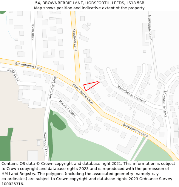 54, BROWNBERRIE LANE, HORSFORTH, LEEDS, LS18 5SB: Location map and indicative extent of plot