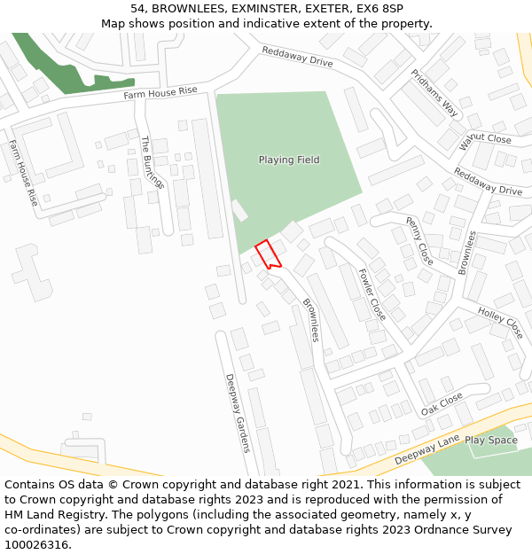 54, BROWNLEES, EXMINSTER, EXETER, EX6 8SP: Location map and indicative extent of plot