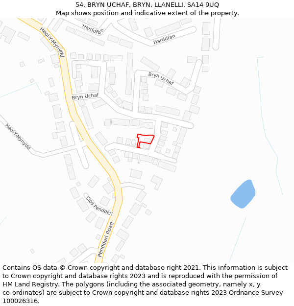 54, BRYN UCHAF, BRYN, LLANELLI, SA14 9UQ: Location map and indicative extent of plot