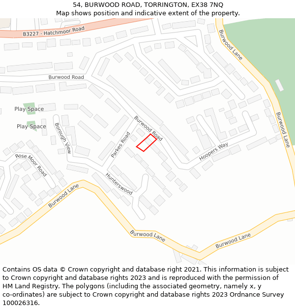54, BURWOOD ROAD, TORRINGTON, EX38 7NQ: Location map and indicative extent of plot