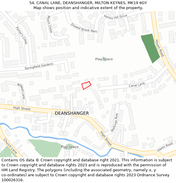54, CANAL LANE, DEANSHANGER, MILTON KEYNES, MK19 6GY: Location map and indicative extent of plot