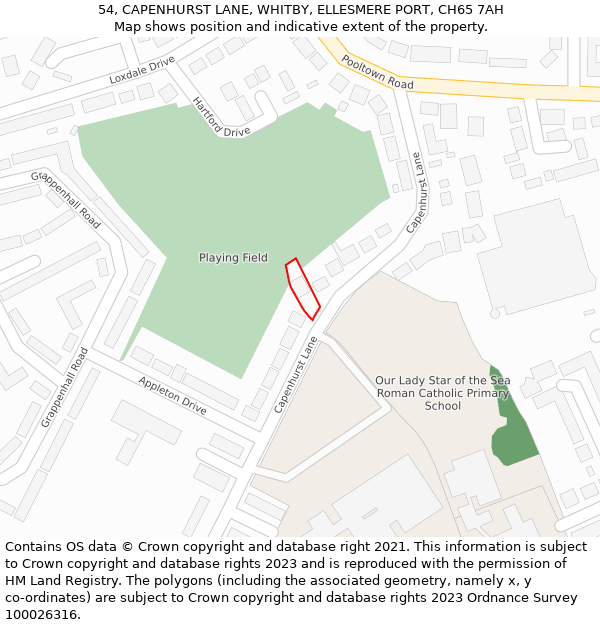 54, CAPENHURST LANE, WHITBY, ELLESMERE PORT, CH65 7AH: Location map and indicative extent of plot