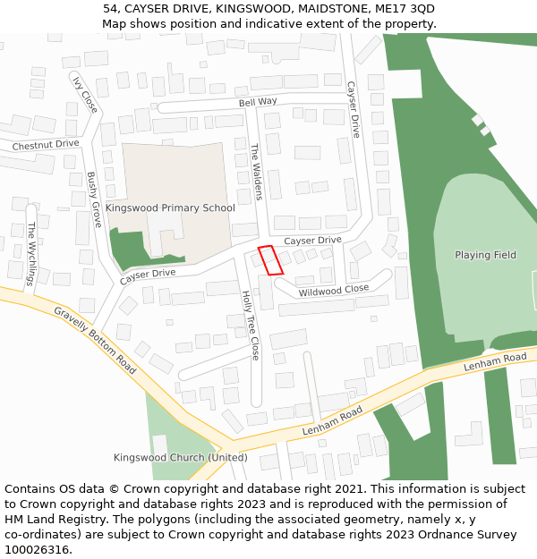 54, CAYSER DRIVE, KINGSWOOD, MAIDSTONE, ME17 3QD: Location map and indicative extent of plot