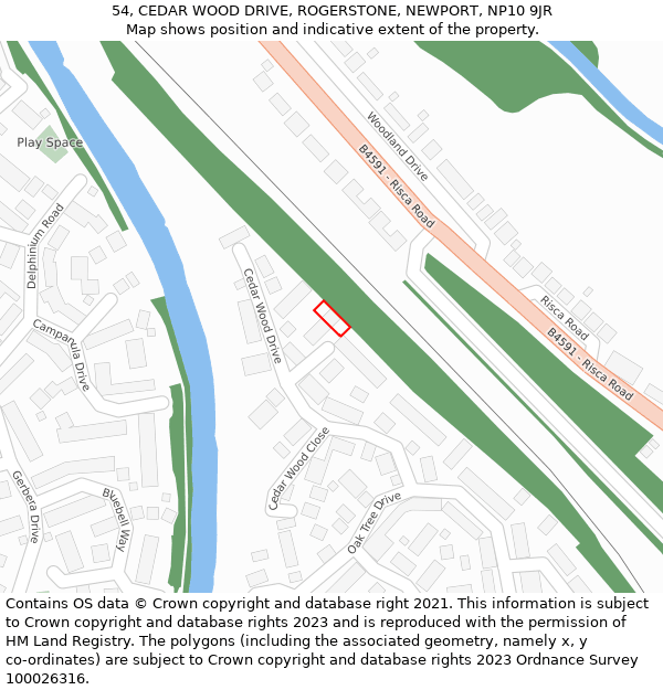 54, CEDAR WOOD DRIVE, ROGERSTONE, NEWPORT, NP10 9JR: Location map and indicative extent of plot