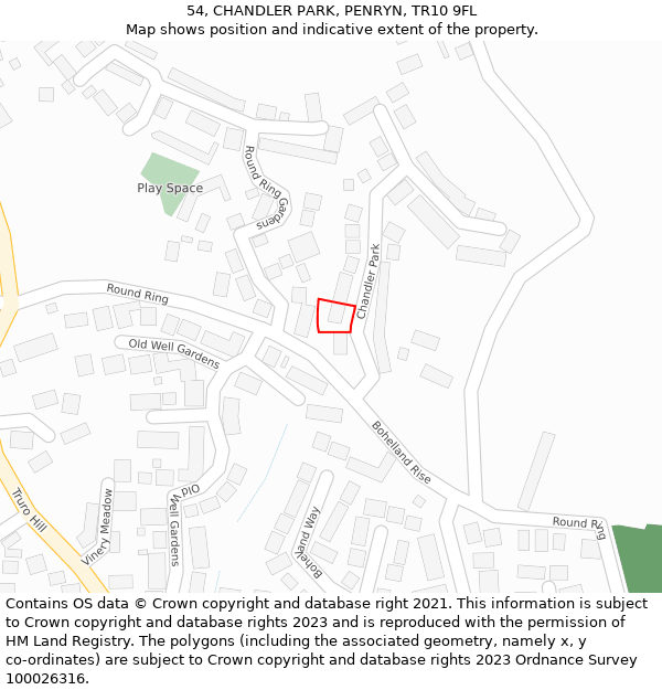 54, CHANDLER PARK, PENRYN, TR10 9FL: Location map and indicative extent of plot