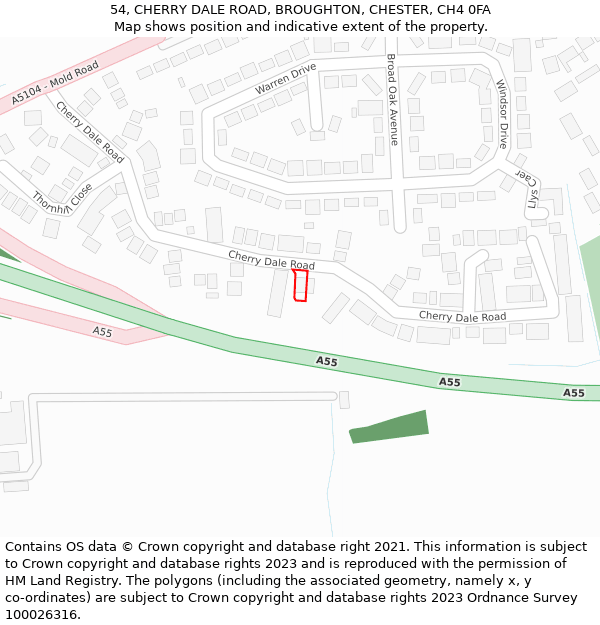 54, CHERRY DALE ROAD, BROUGHTON, CHESTER, CH4 0FA: Location map and indicative extent of plot