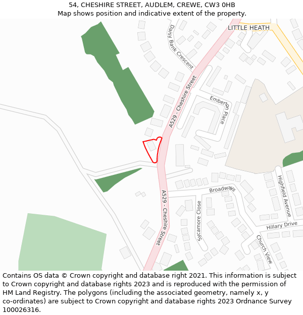 54, CHESHIRE STREET, AUDLEM, CREWE, CW3 0HB: Location map and indicative extent of plot