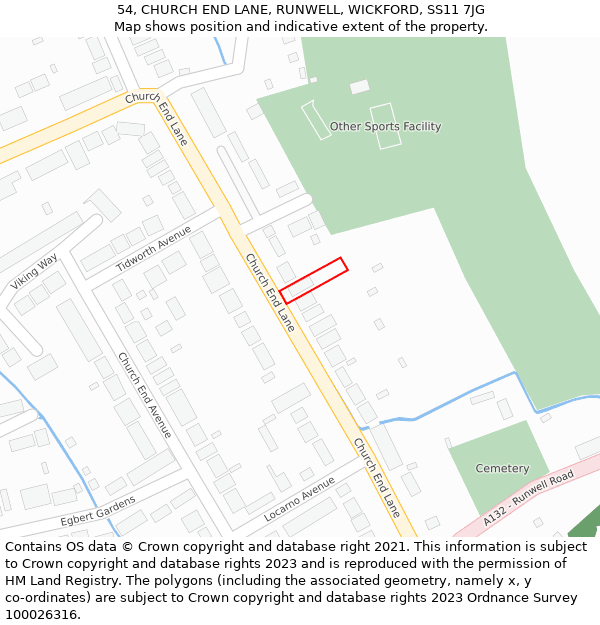 54, CHURCH END LANE, RUNWELL, WICKFORD, SS11 7JG: Location map and indicative extent of plot