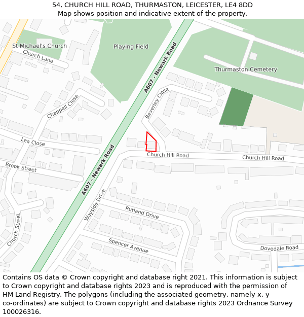 54, CHURCH HILL ROAD, THURMASTON, LEICESTER, LE4 8DD: Location map and indicative extent of plot