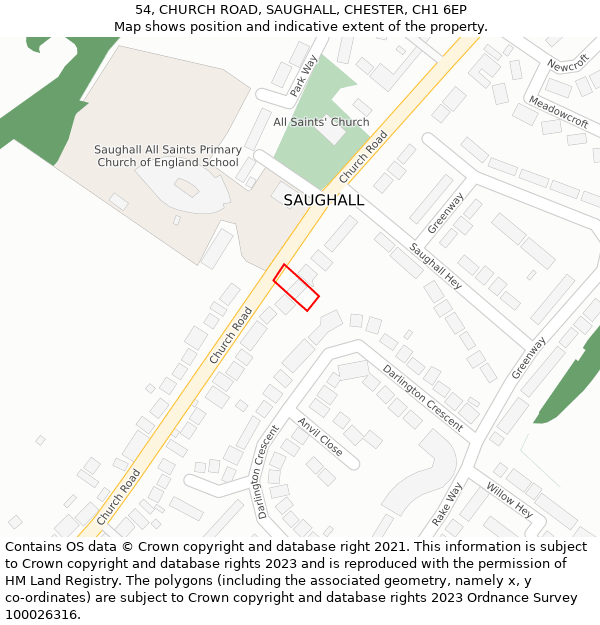 54, CHURCH ROAD, SAUGHALL, CHESTER, CH1 6EP: Location map and indicative extent of plot