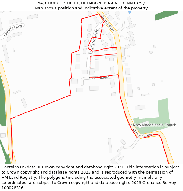 54, CHURCH STREET, HELMDON, BRACKLEY, NN13 5QJ: Location map and indicative extent of plot