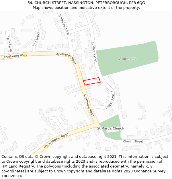 54, CHURCH STREET, NASSINGTON, PETERBOROUGH, PE8 6QG: Location map and indicative extent of plot