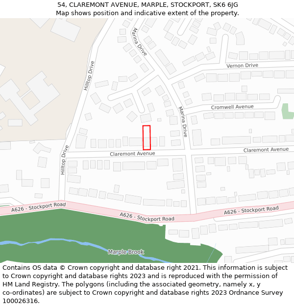 54, CLAREMONT AVENUE, MARPLE, STOCKPORT, SK6 6JG: Location map and indicative extent of plot