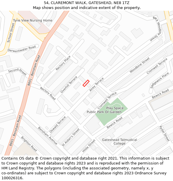 54, CLAREMONT WALK, GATESHEAD, NE8 1TZ: Location map and indicative extent of plot