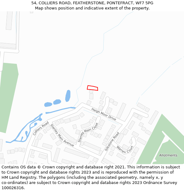 54, COLLIERS ROAD, FEATHERSTONE, PONTEFRACT, WF7 5PG: Location map and indicative extent of plot