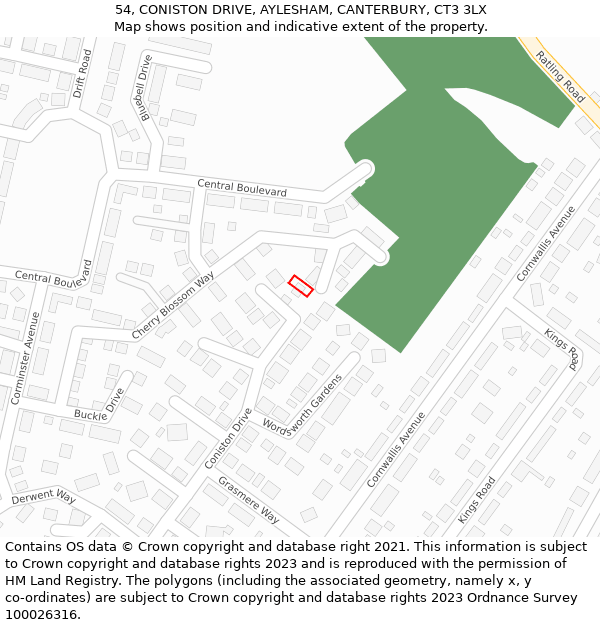 54, CONISTON DRIVE, AYLESHAM, CANTERBURY, CT3 3LX: Location map and indicative extent of plot