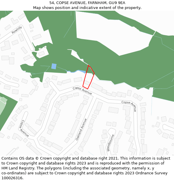 54, COPSE AVENUE, FARNHAM, GU9 9EA: Location map and indicative extent of plot