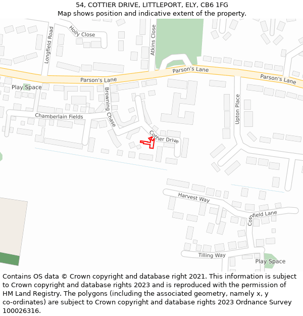 54, COTTIER DRIVE, LITTLEPORT, ELY, CB6 1FG: Location map and indicative extent of plot